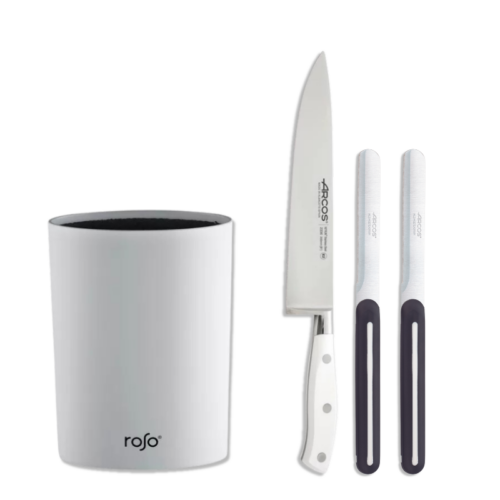 סט סכין שף Riviera ו- 2 סכיני Linea כולל בלוק סכינים לבן