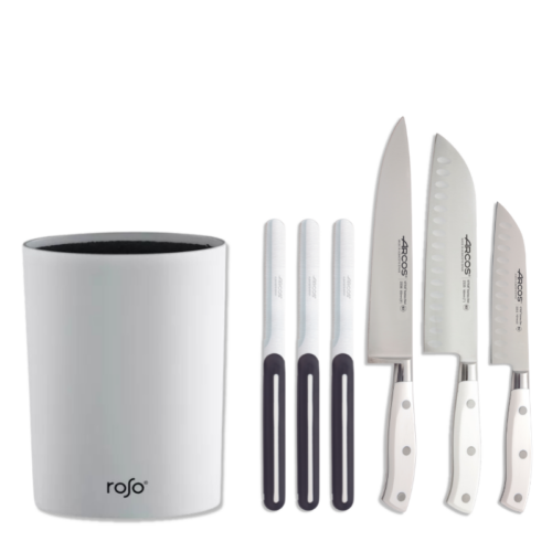 סט 3 סכיני Arcos Riviera כולל 3 סכיני Linea ובלוק סכינים לבן